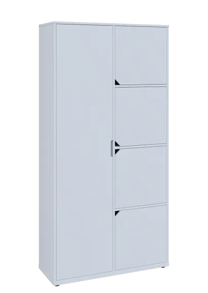 KSR6-82 L skříň šatní, 1x výsuvné ramínko, 4x dvířka, 2053x1022x400 mm, provedení levé, bílá sněžná